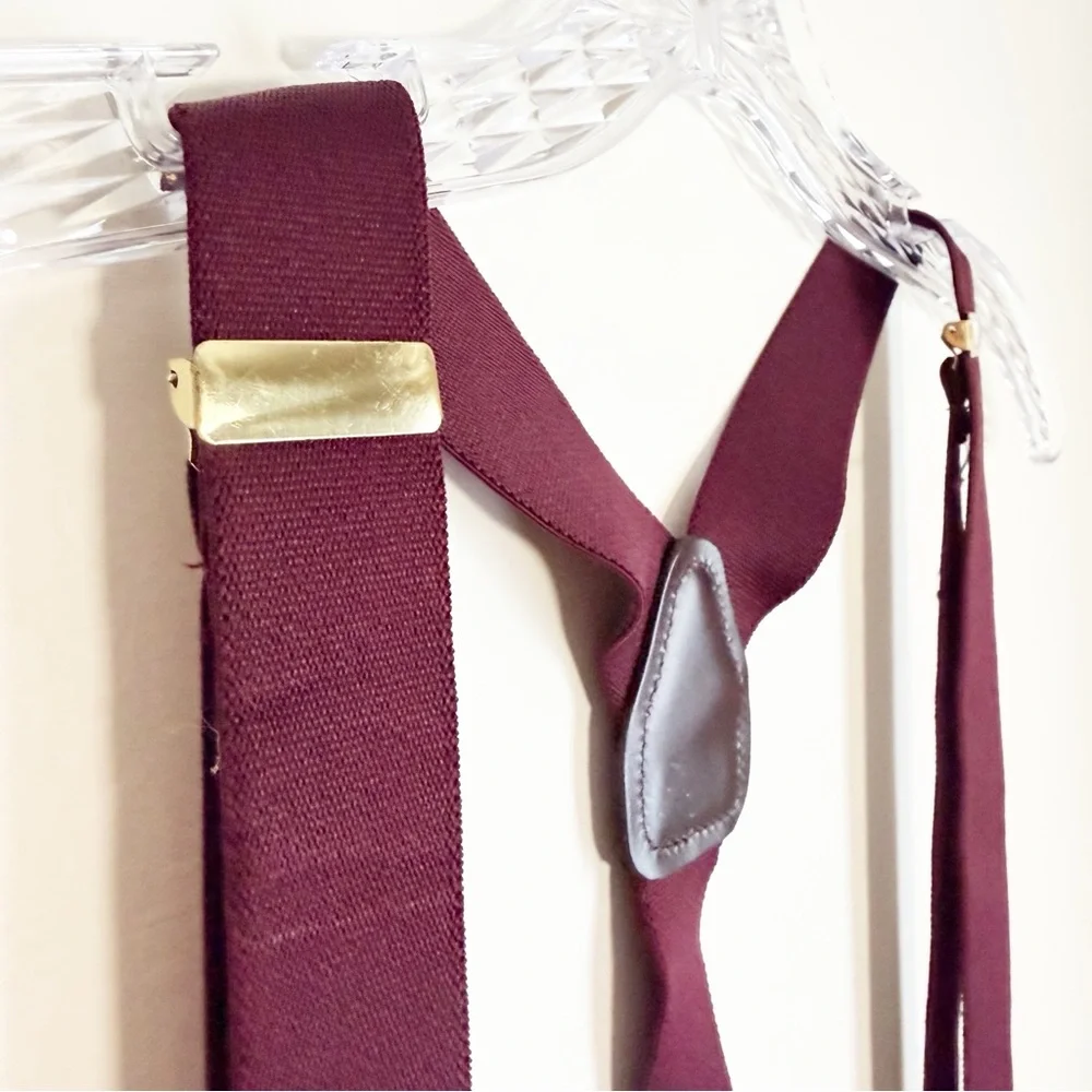 Classic Burgundy Braces with Elastic Straps, Leather Button Straps - Picture 3 of 11